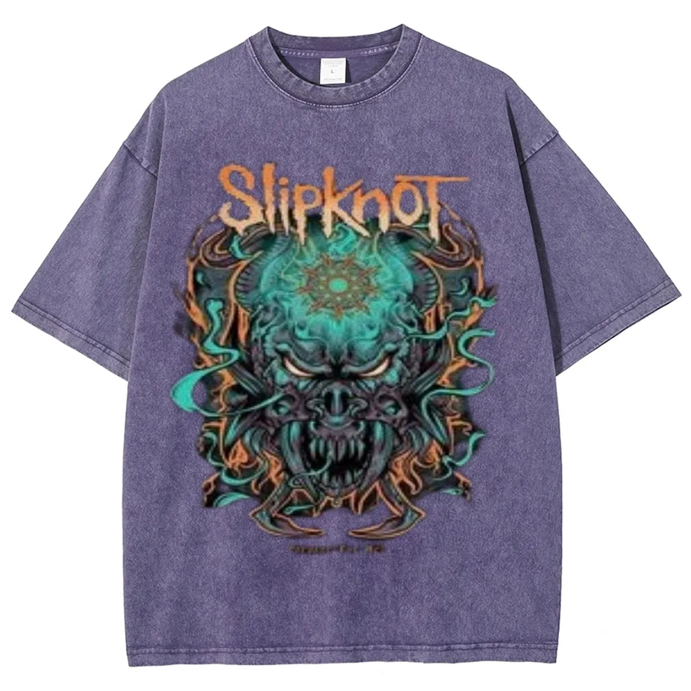 Unisex Vintage The Slipknot Rock Band Print Short Sleeve Casual Graphic Washed T-shirt