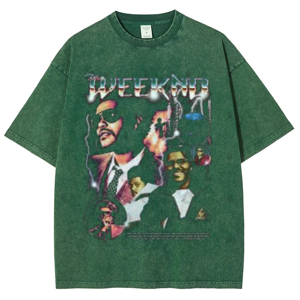 Unisex Vintage Weeknd 90s Darkness Style Graphic Short Sleeve Washed T-shirt