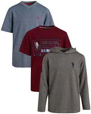 U.S. Polo Assn. Boys' Sweatshirt Set - 3 Piece Lightweight Hoodie and Short Sleeve Shirt Set