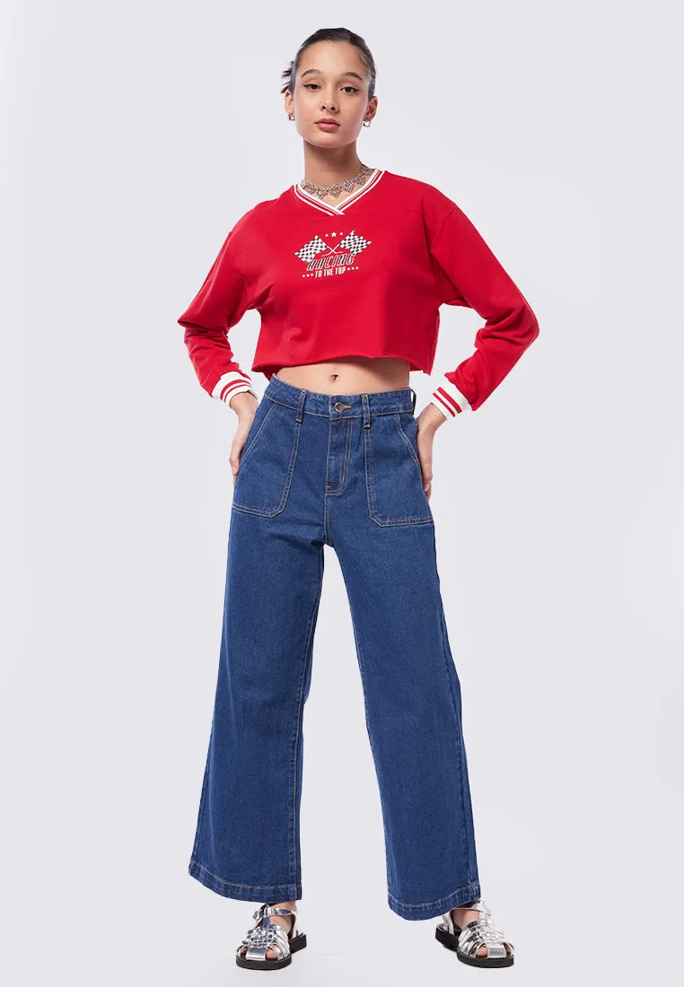 V-Neck Crop Sweatshirt