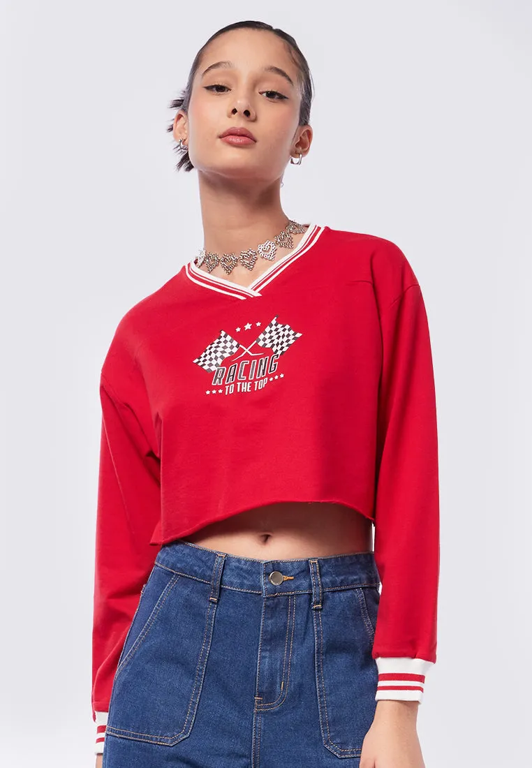 V-Neck Crop Sweatshirt