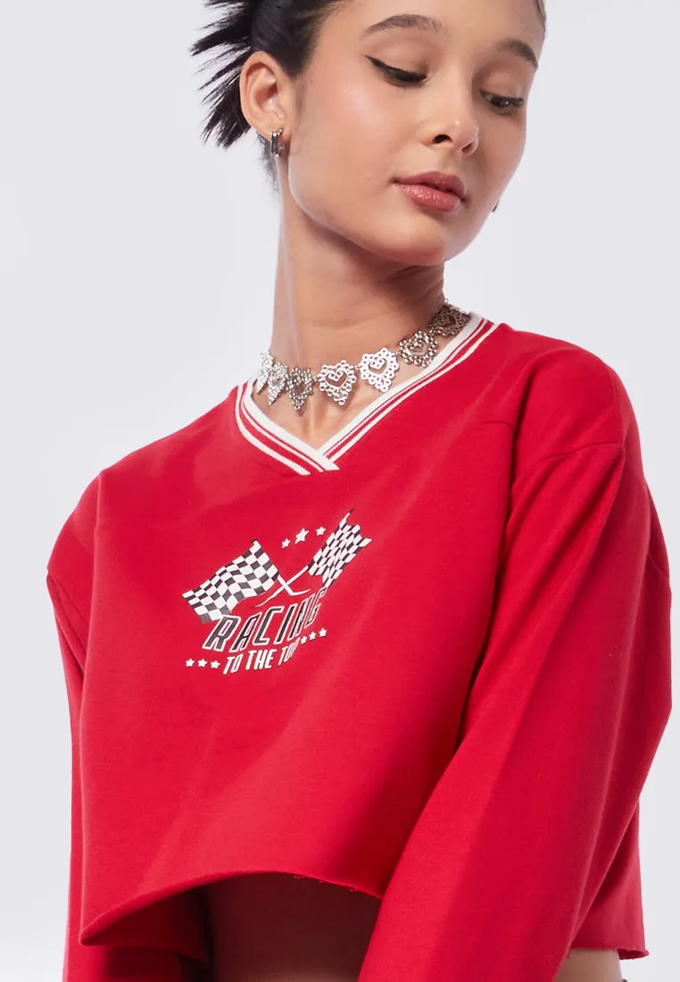 V-Neck Crop Sweatshirt
