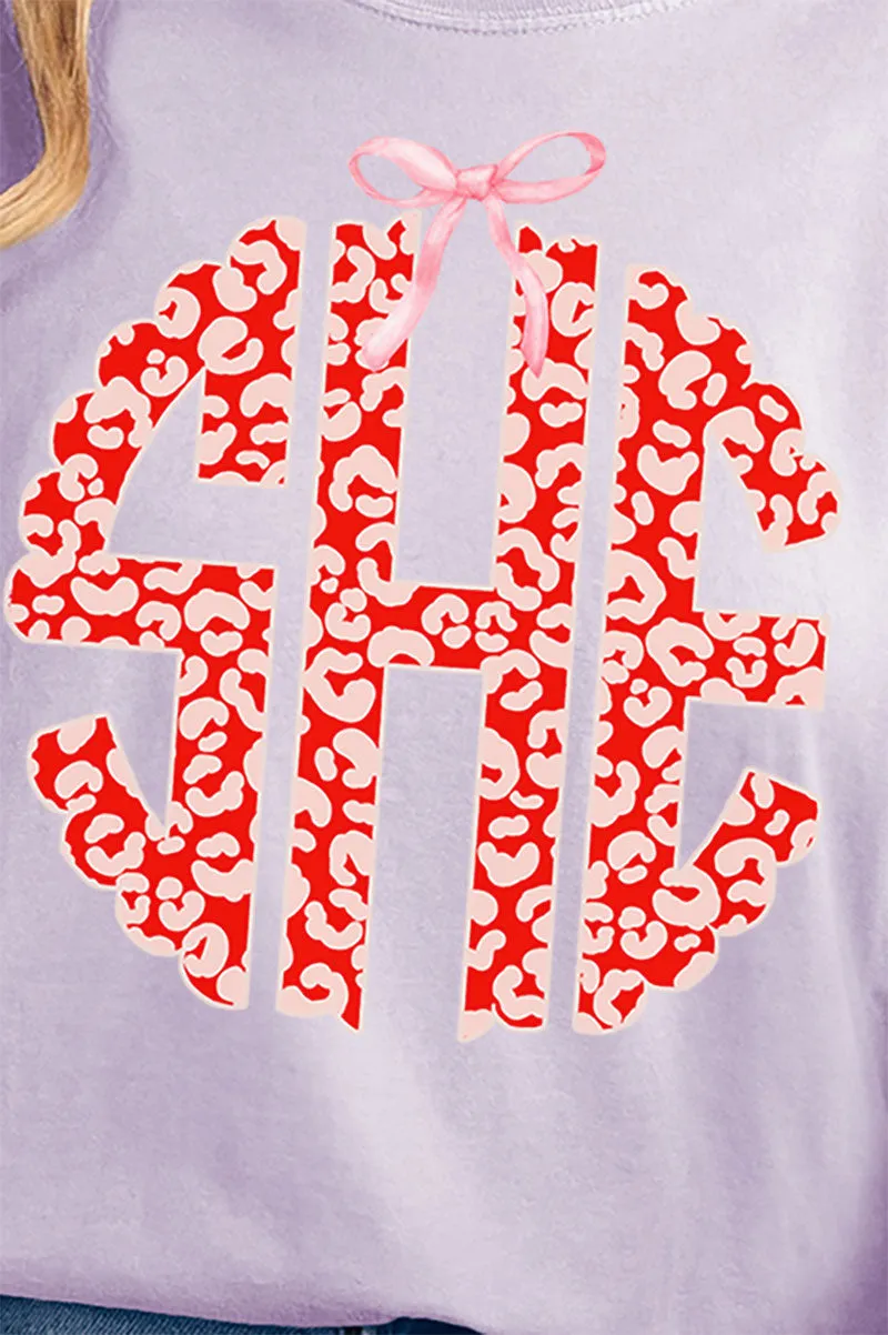 Valentine Leopard 3 Letter Monogram Comfort Colors Adult Ring-Spun Cotton Tee