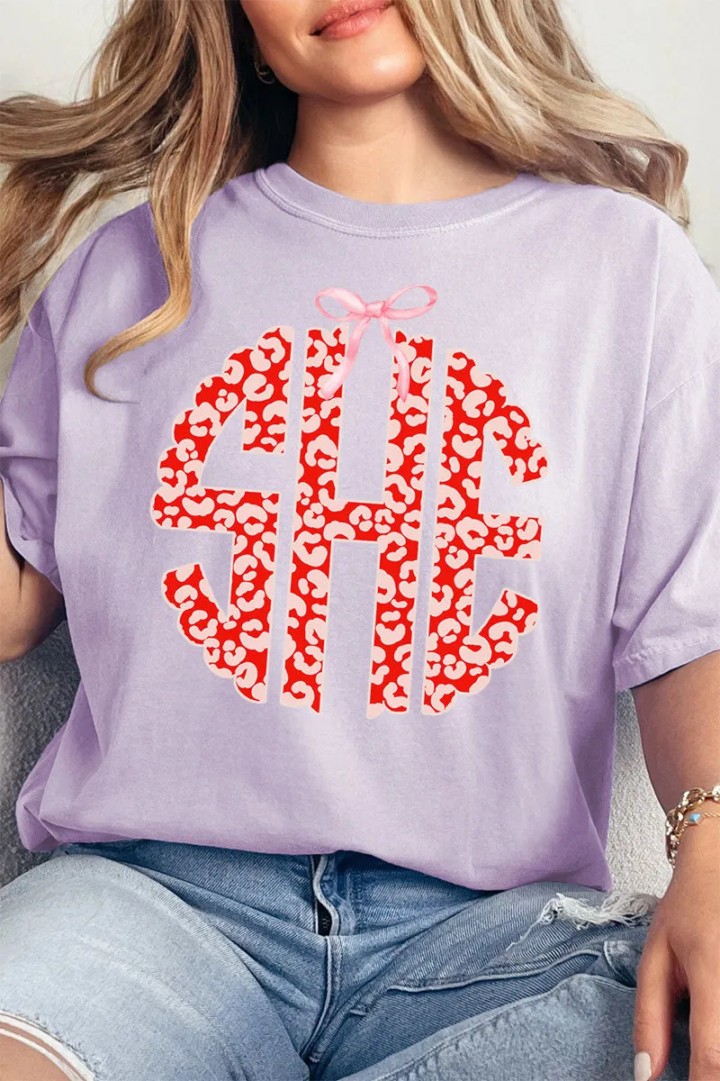 Valentine Leopard 3 Letter Monogram Comfort Colors Adult Ring-Spun Cotton Tee