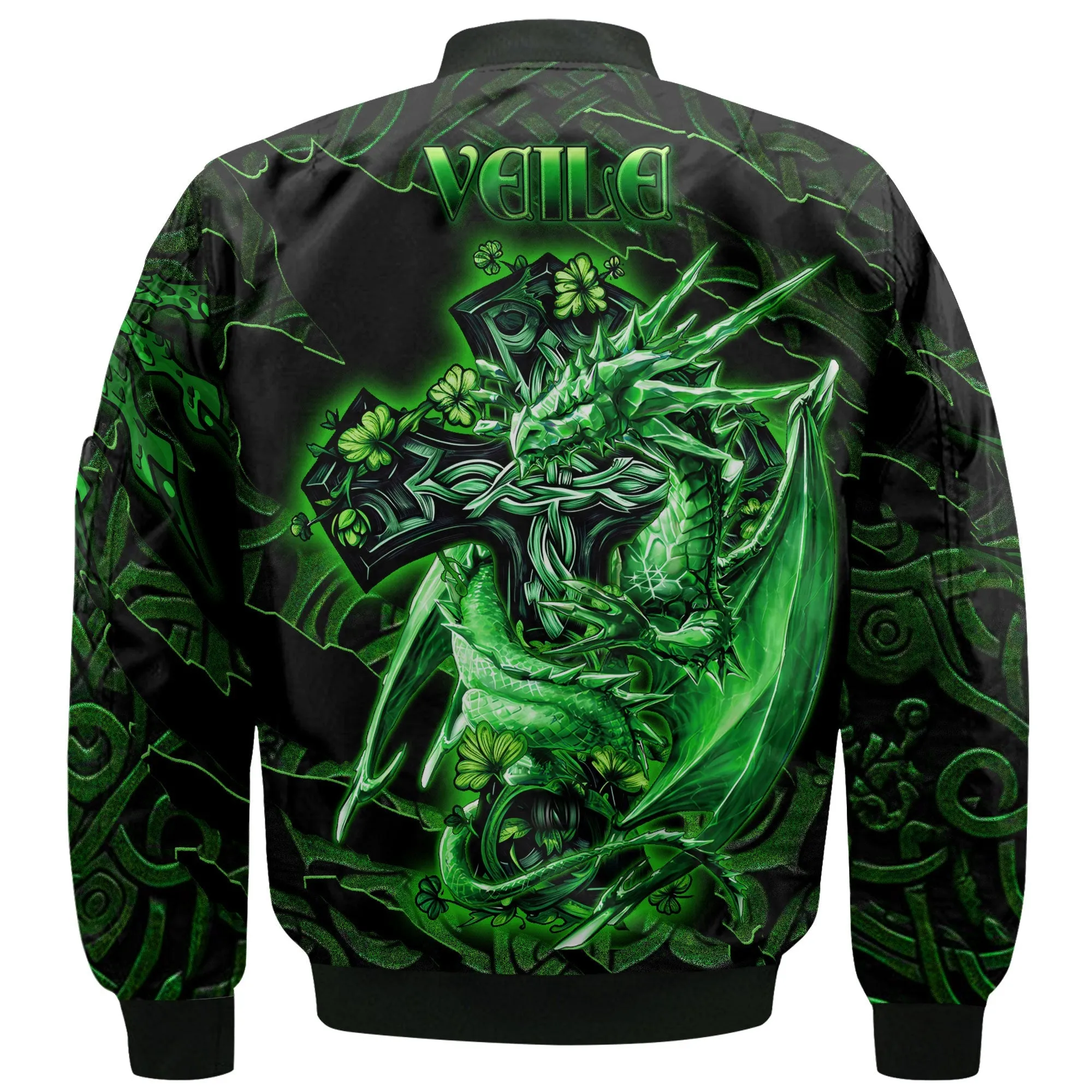 Veile or Veale Bomber Jackets Celtic Cross And Dragon Style