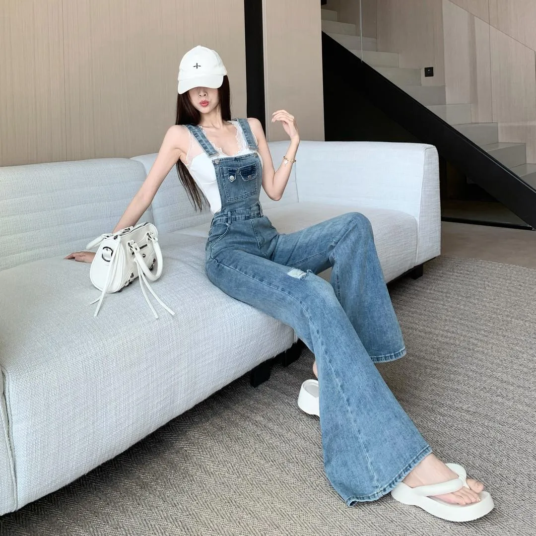 Vintage-Inspired Flared Denim Overalls for Women's Casual Fashion