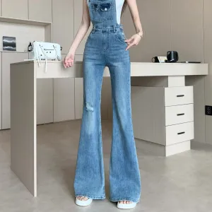 Vintage-Inspired Flared Denim Overalls for Women's Casual Fashion