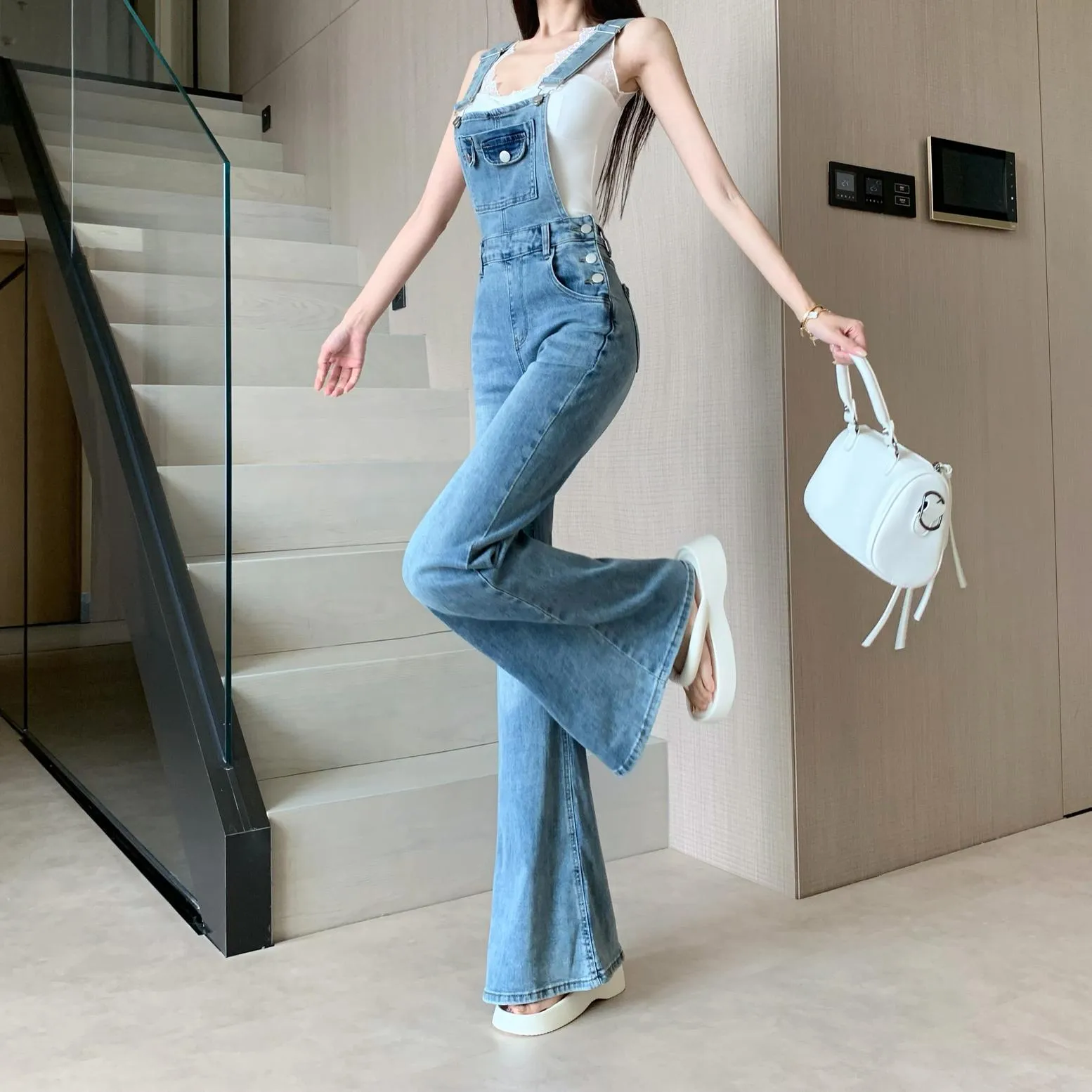 Vintage-Inspired Flared Denim Overalls for Women's Casual Fashion