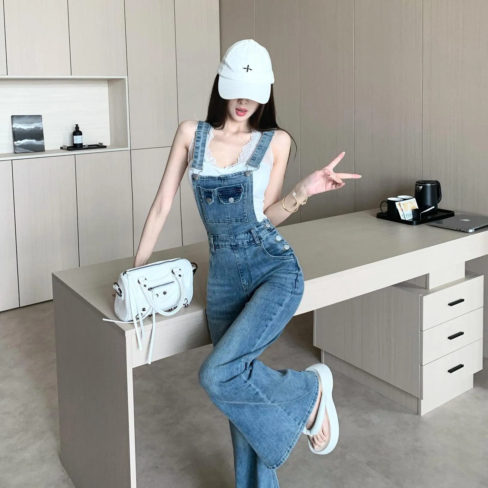 Vintage-Inspired Flared Denim Overalls for Women's Casual Fashion