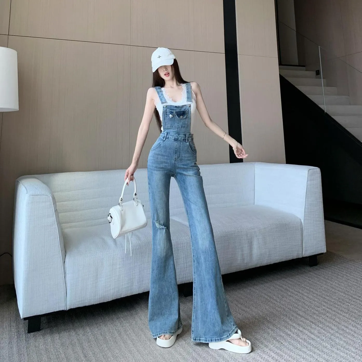 Vintage-Inspired Flared Denim Overalls for Women's Casual Fashion