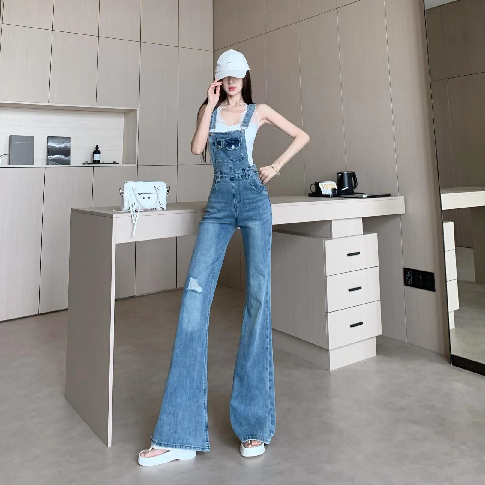 Vintage-Inspired Flared Denim Overalls for Women's Casual Fashion