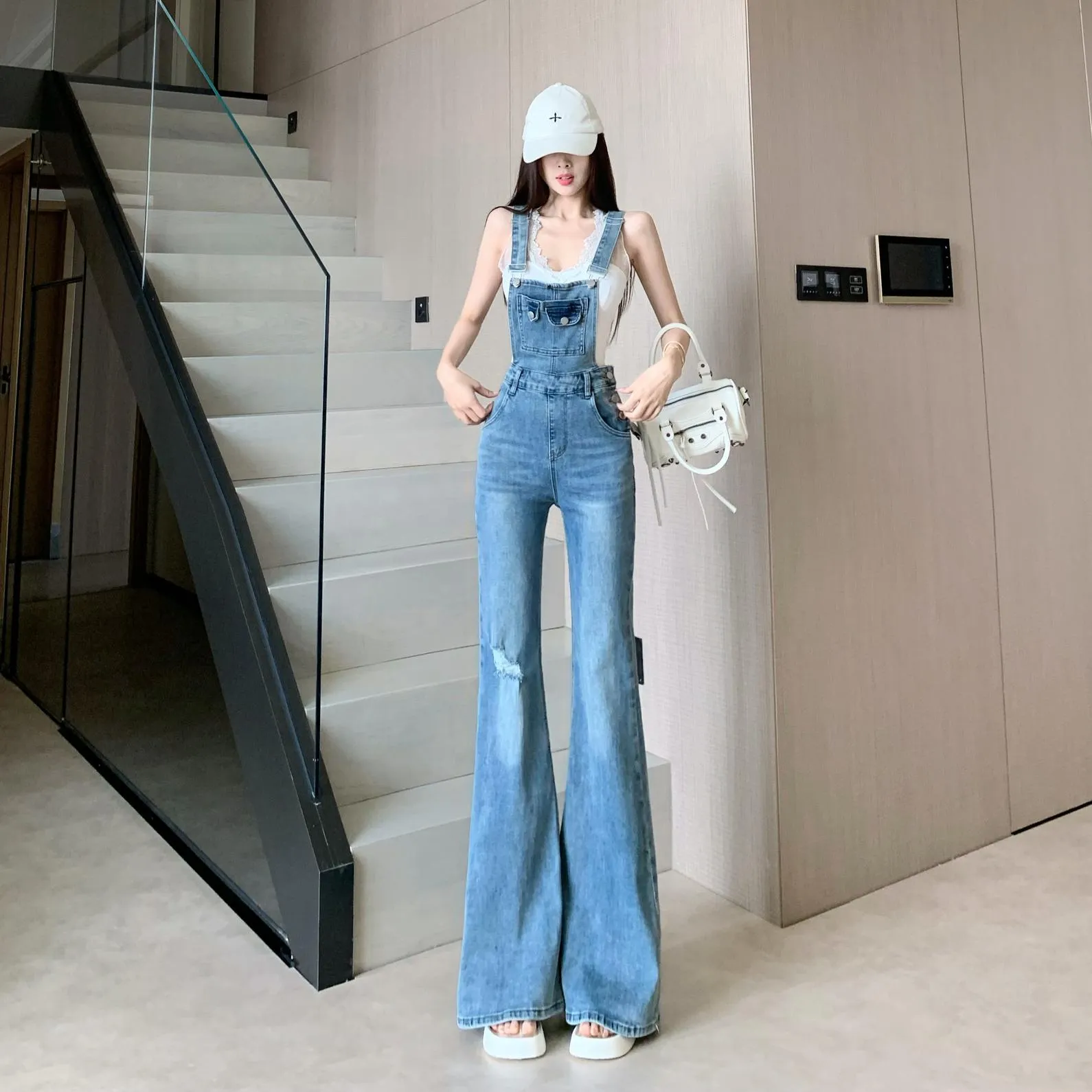 Vintage-Inspired Flared Denim Overalls for Women's Casual Fashion