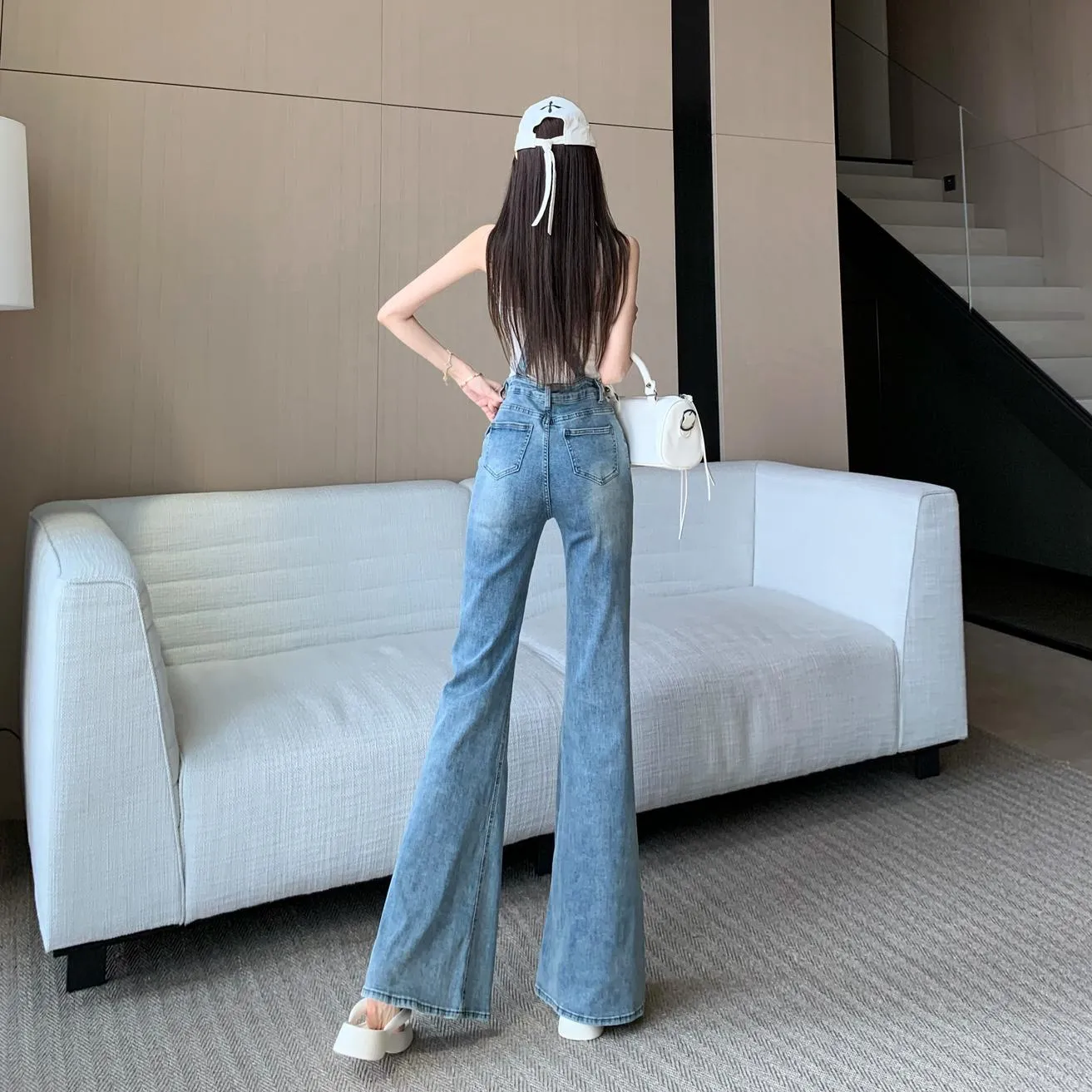 Vintage-Inspired Flared Denim Overalls for Women's Casual Fashion