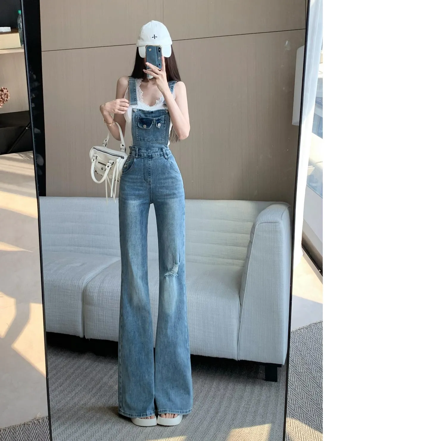 Vintage-Inspired Flared Denim Overalls for Women's Casual Fashion