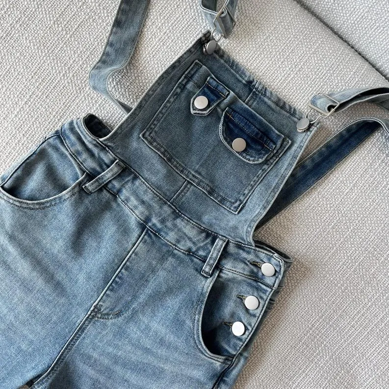 Vintage-Inspired Flared Denim Overalls for Women's Casual Fashion