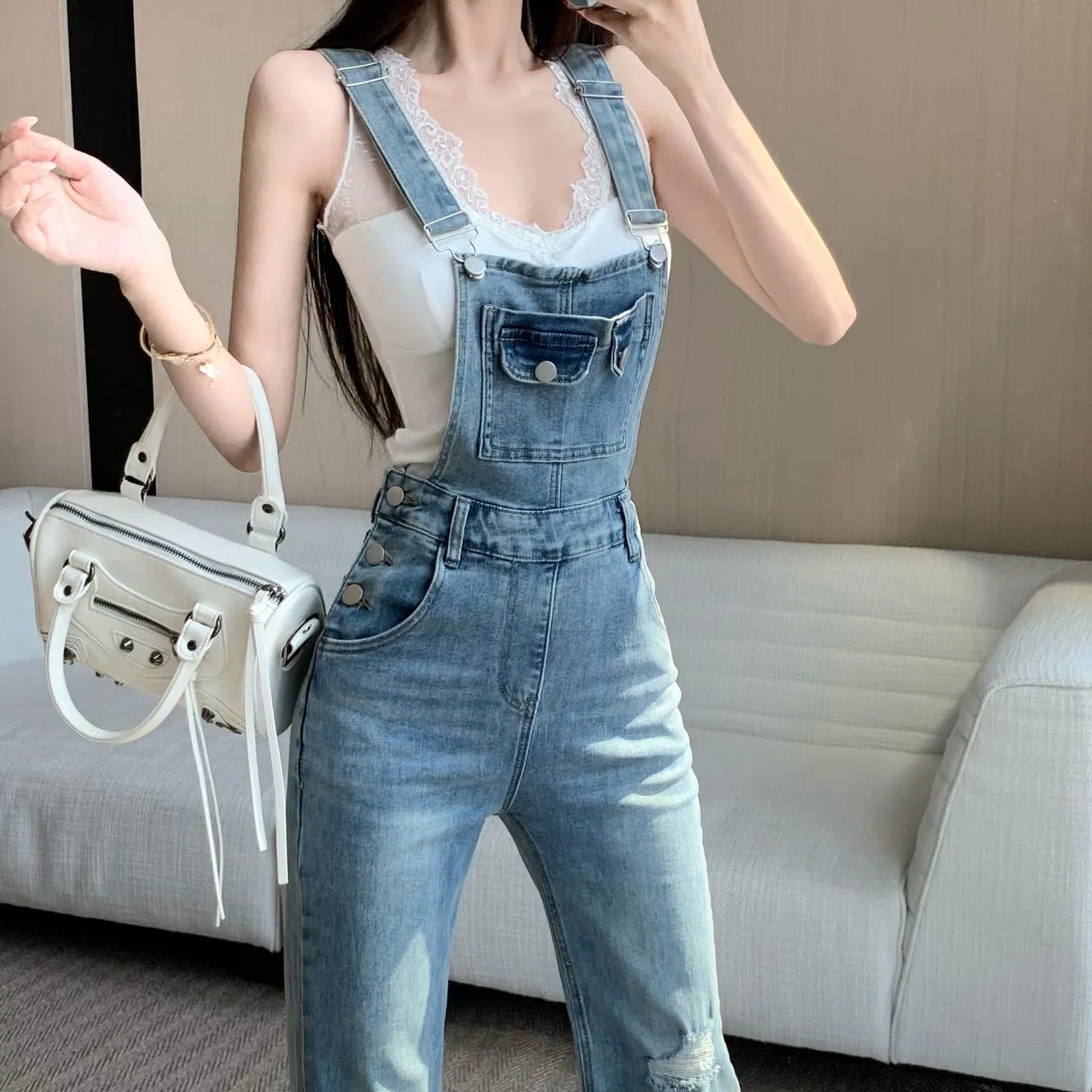 Vintage-Inspired Flared Denim Overalls for Women's Casual Fashion
