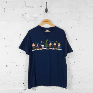Vintage Snoopy Peanuts Comic Christmas Scene T-shirt - Navy - L