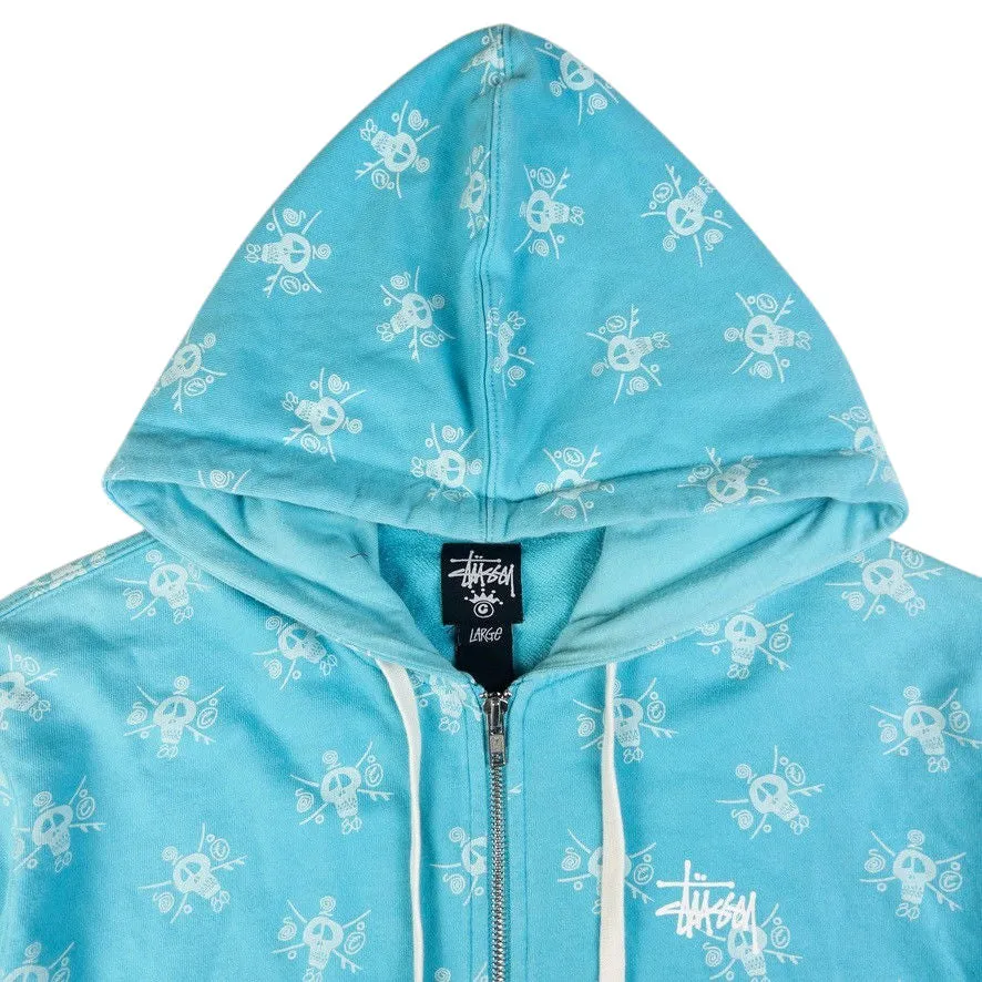 Vintage Stussy Skull Zip Up Hoodie Size L