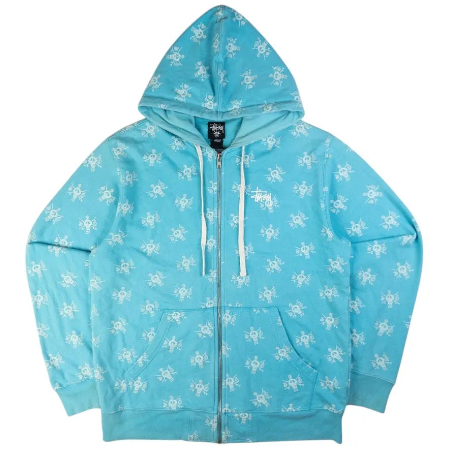 Vintage Stussy Skull Zip Up Hoodie Size L