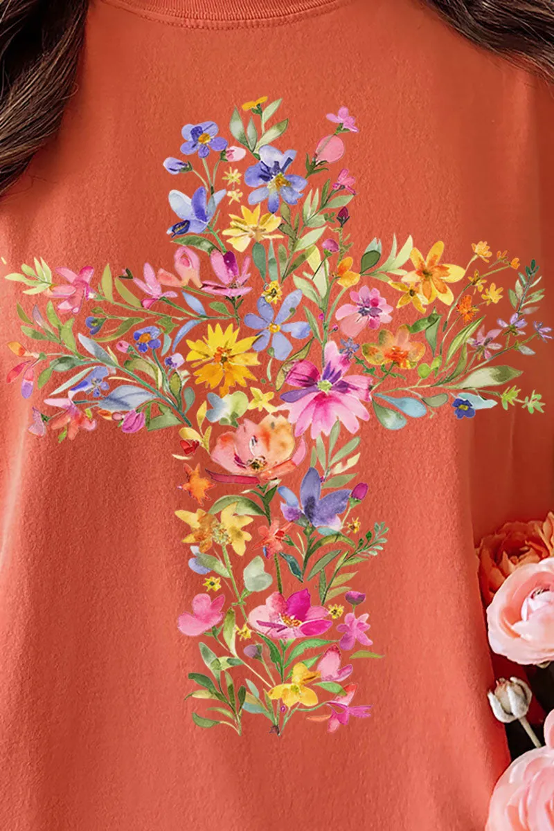 Watercolor Floral Cross Comfort Colors Adult Ring-Spun Cotton Tee