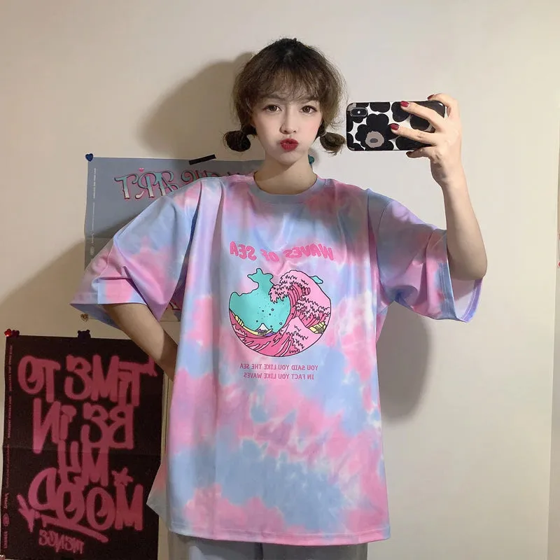 Waves Of Sea Printed Tie Dye Loose Shirt