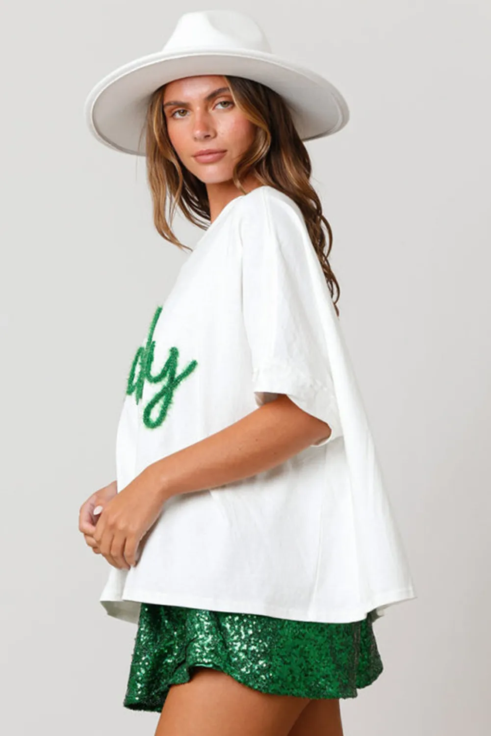 White Lucky Tinsel Graphic St Patrick Fashion Tee