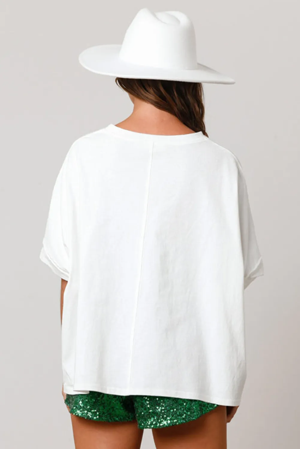 White Lucky Tinsel Graphic St Patrick Fashion Tee