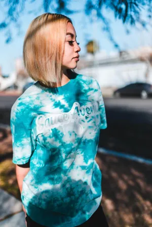 White SA Drip | Teal Cloud Tee