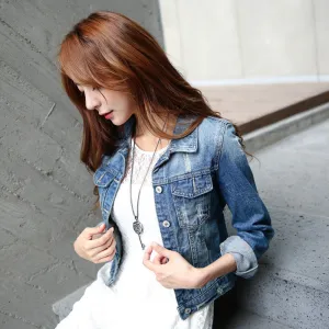Women Jeans Jackets Short Tops Long Sleeve Denim Coat Vintage Ripped For Women Clothing chaquetas mujer