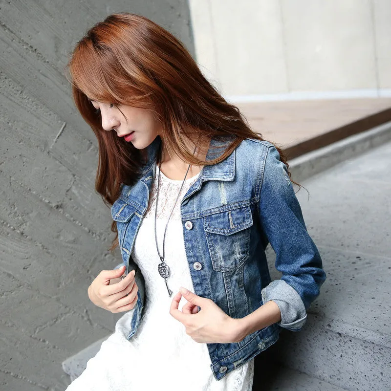Women Jeans Jackets Short Tops Long Sleeve Denim Coat Vintage Ripped For Women Clothing chaquetas mujer
