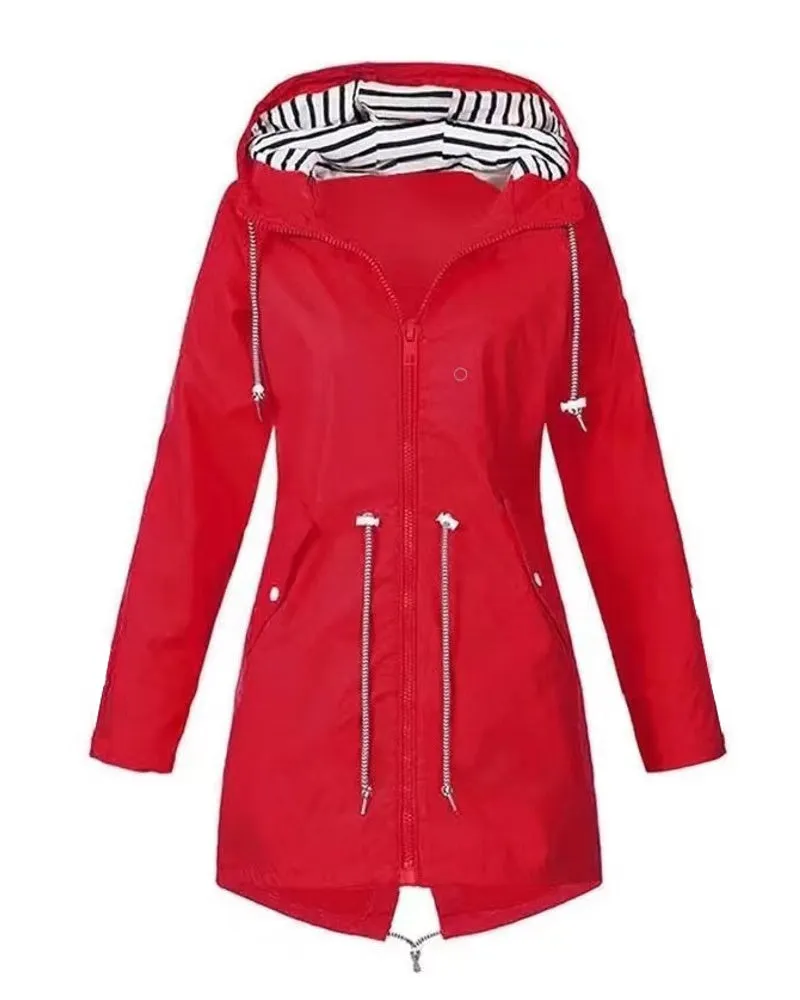 Women Rain Jackets Warm Wide Female Sam Jackets Solid Rain Hooded