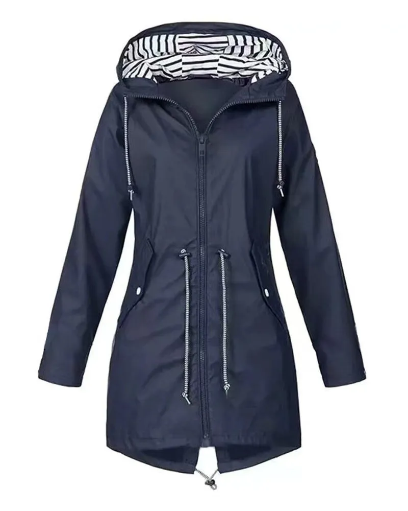 Women Rain Jackets Warm Wide Female Sam Jackets Solid Rain Hooded