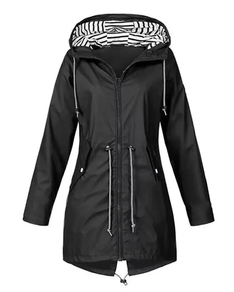 Women Rain Jackets Warm Wide Female Sam Jackets Solid Rain Hooded