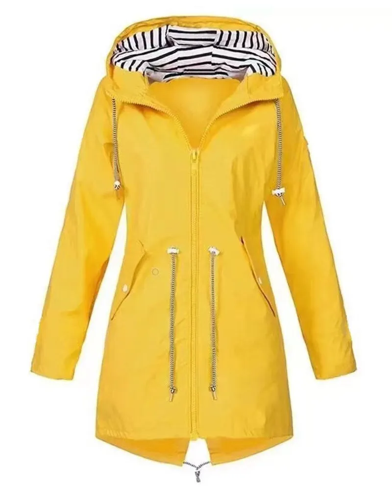 Women Rain Jackets Warm Wide Female Sam Jackets Solid Rain Hooded