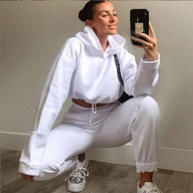 Women Sports 2 Pieces Set Sweatshirts Pullover Hoodies Pants Suit 2020 Home Sweatpants Trousers Outfits Solid Casual Tracksuit