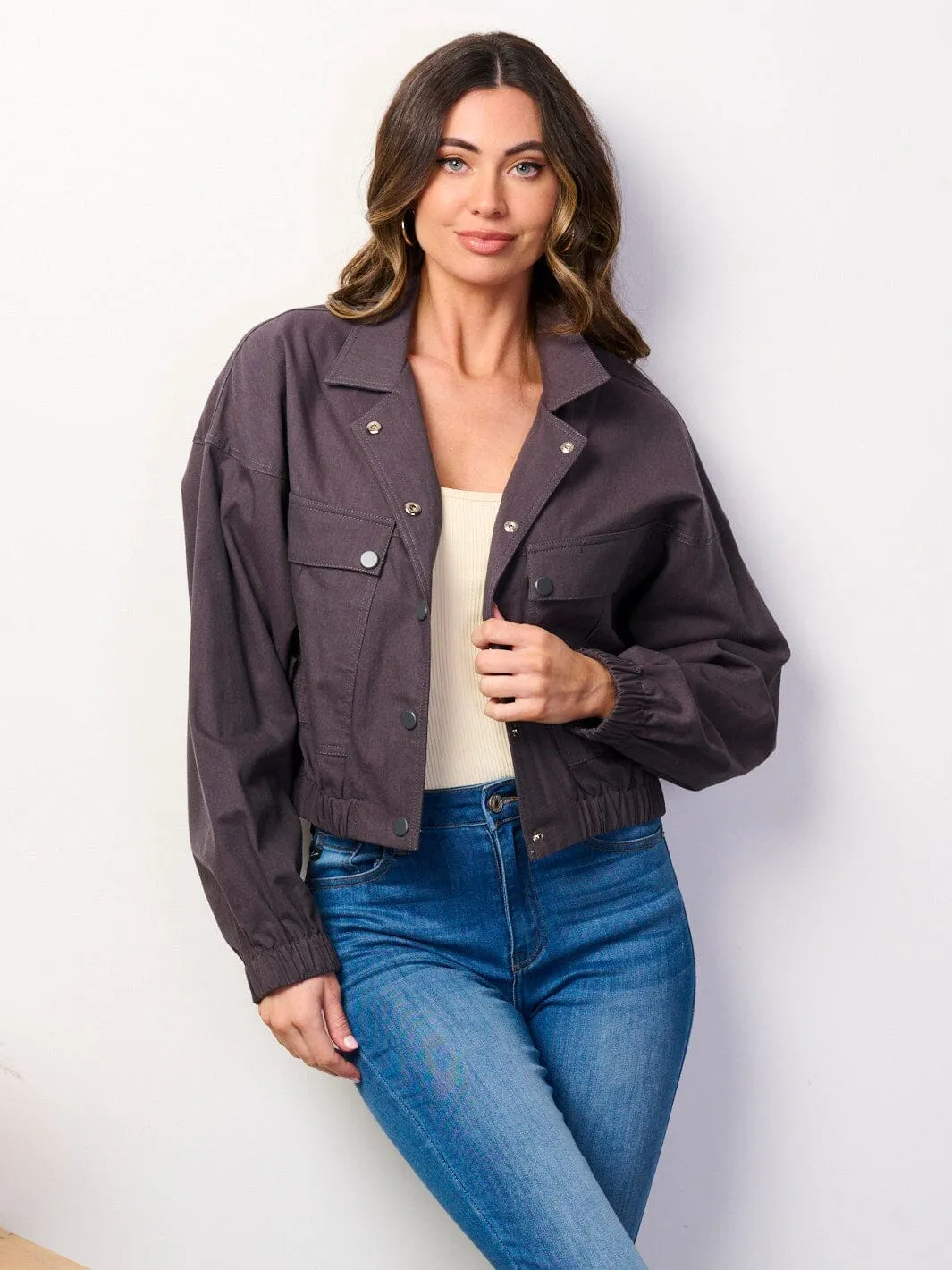 WOMEN'S LONG SLEEVE BUTTON CLOSURE POCKETS JACKET