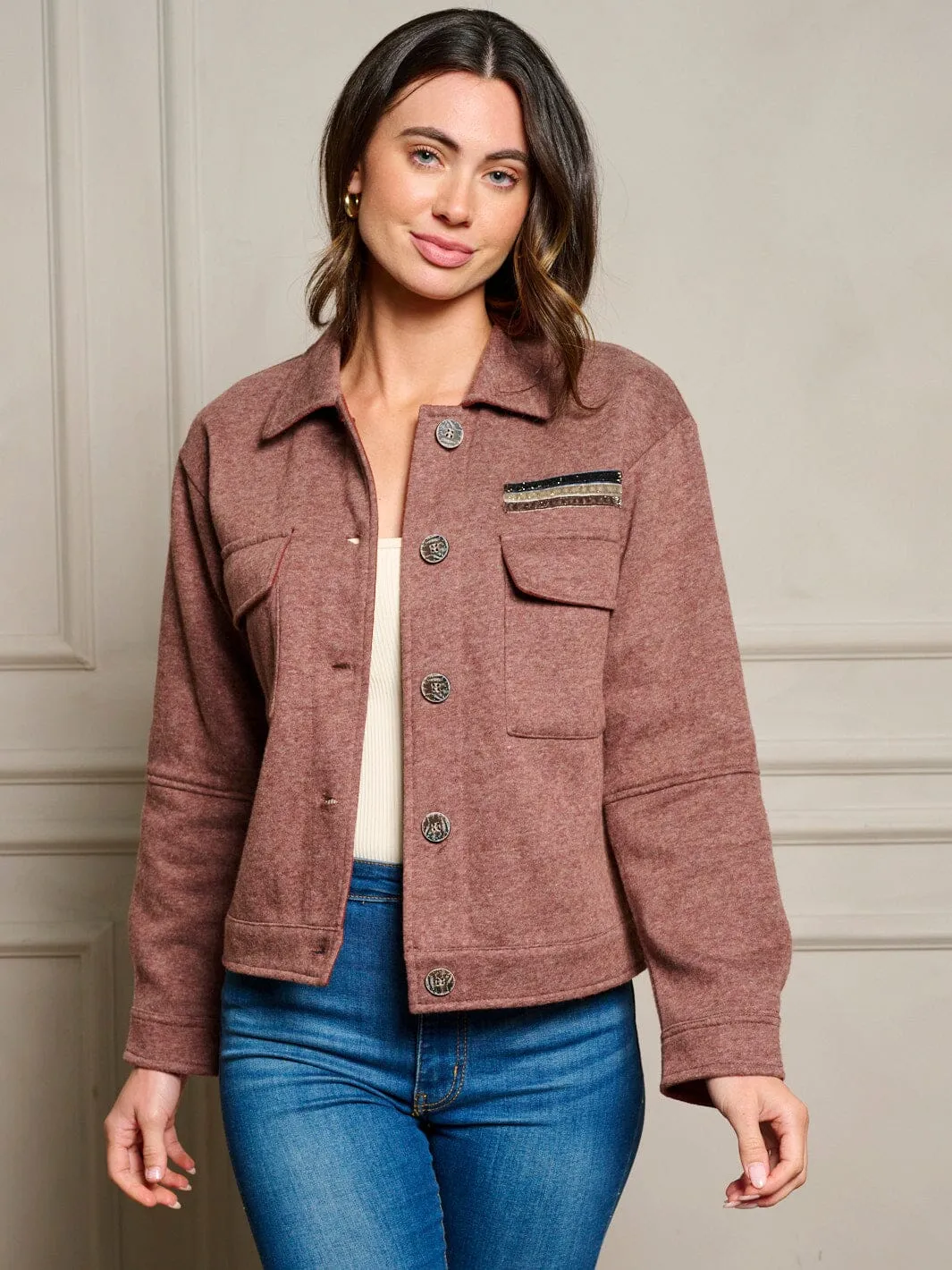 WOMEN'S LONG SLEEVE BUTTON UP POCKETS JACKET