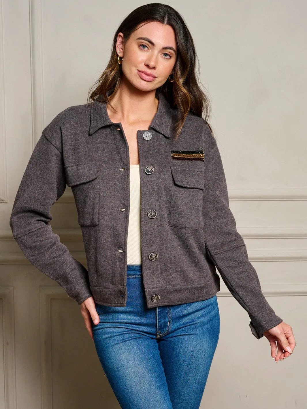 WOMEN'S LONG SLEEVE BUTTON UP POCKETS JACKET