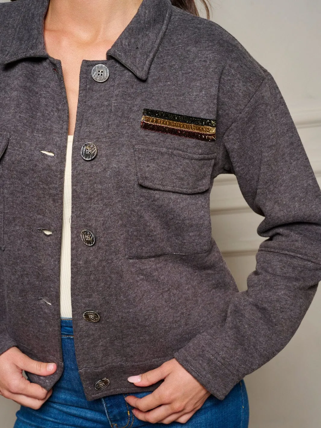 WOMEN'S LONG SLEEVE BUTTON UP POCKETS JACKET