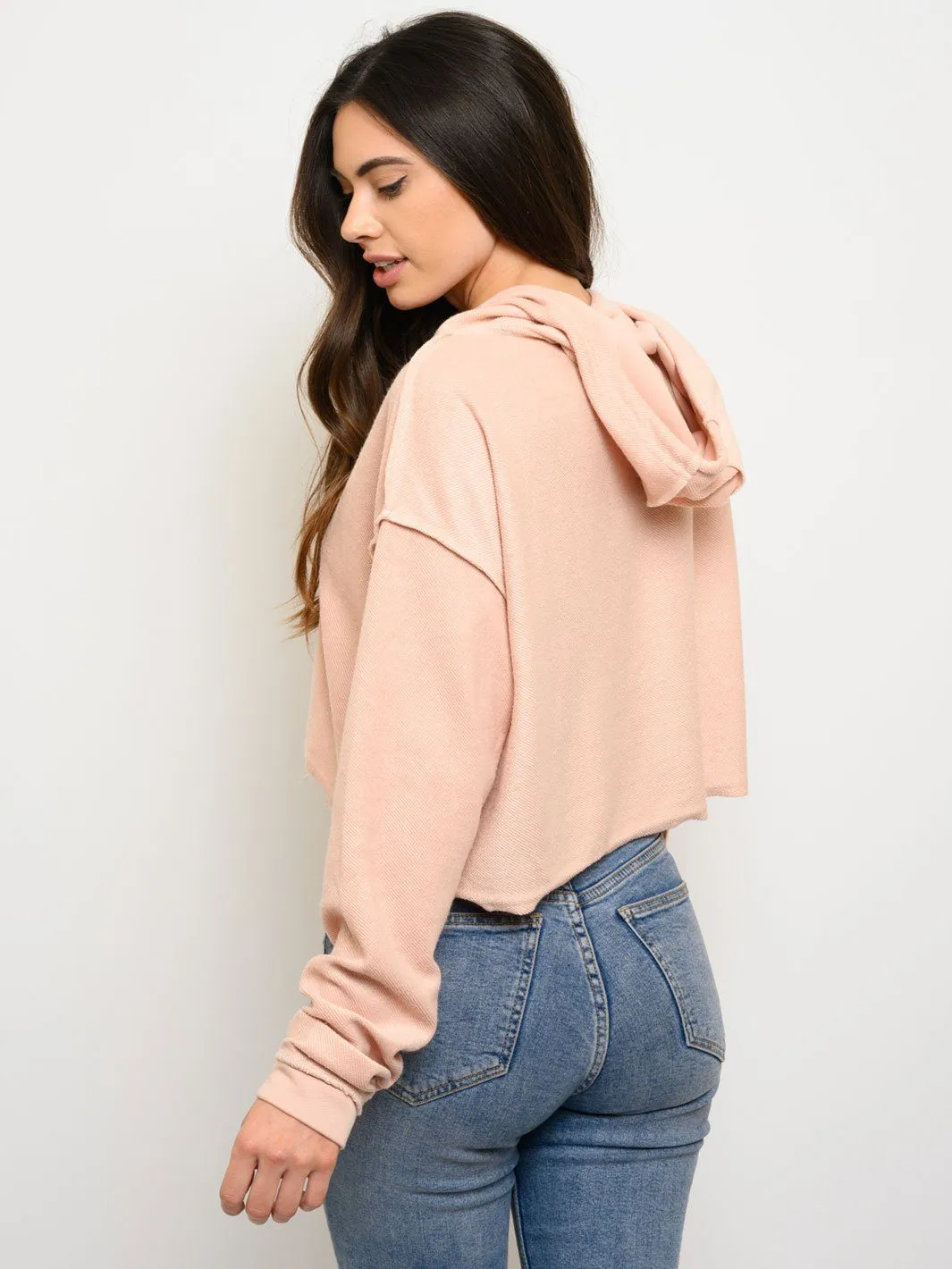 WOMEN'S LONG SLEEVE HOODIE CROP TOP