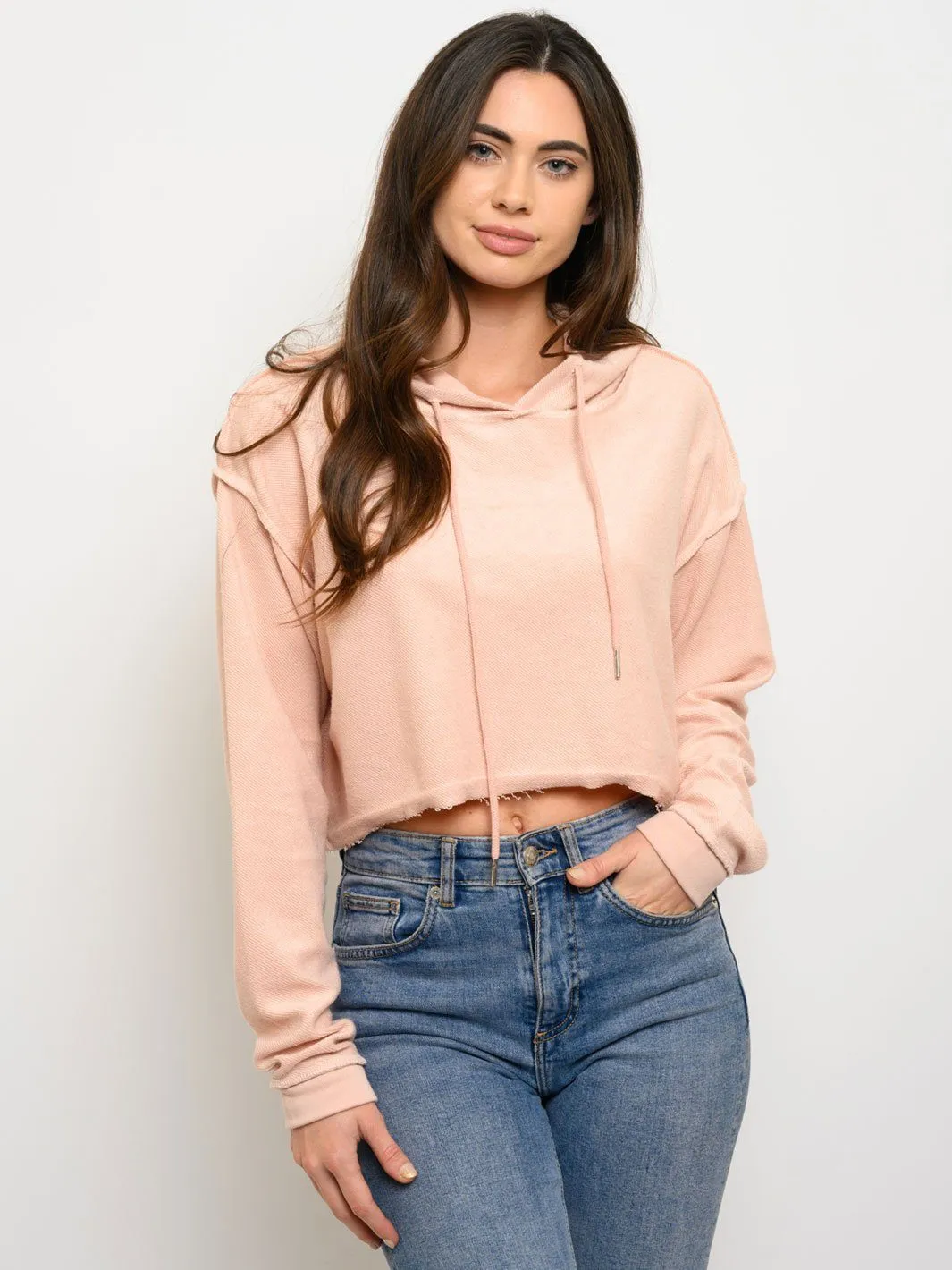 WOMEN'S LONG SLEEVE HOODIE CROP TOP
