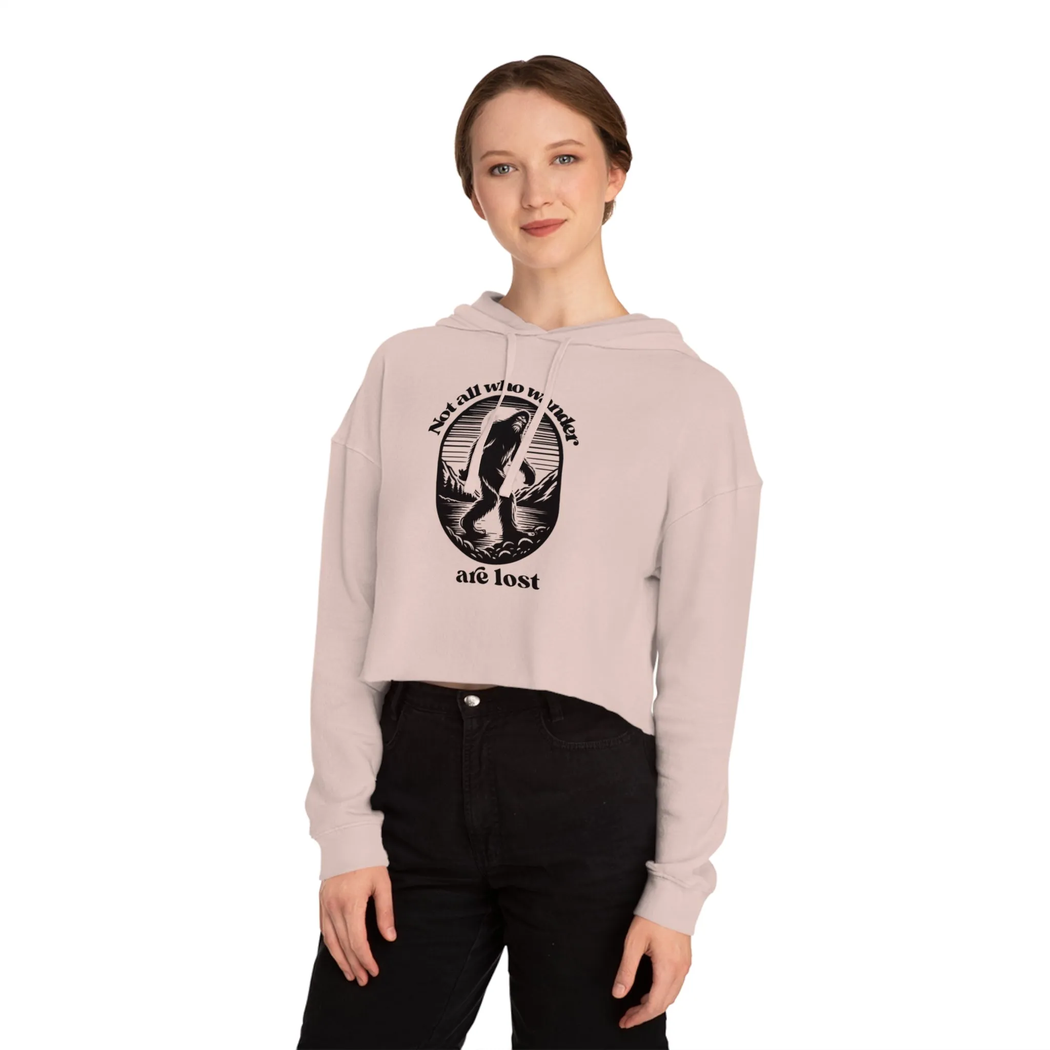Women’s Not All Who Wander Are Lost Typographical Art Cropped Hooded Sweatshirt
