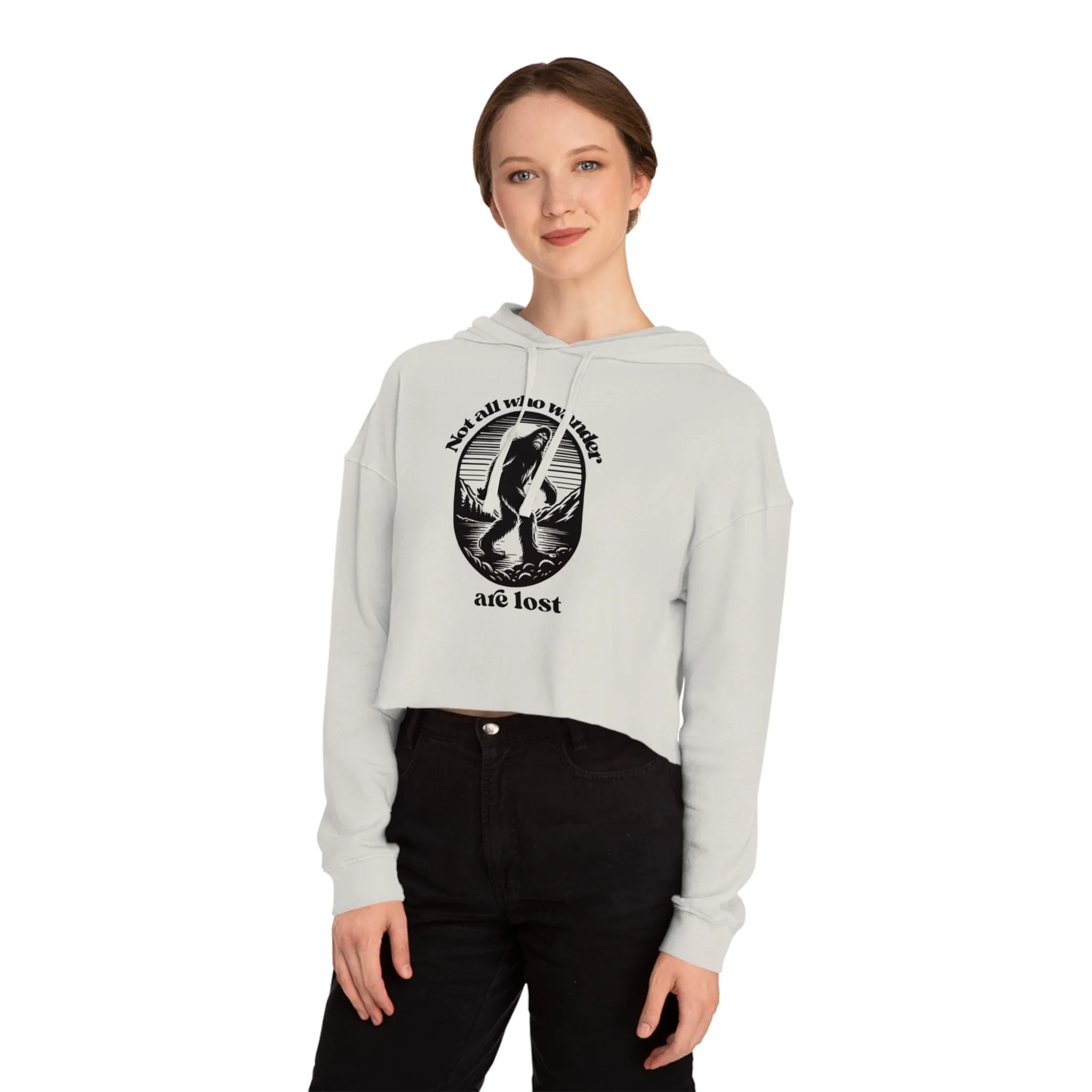 Women’s Not All Who Wander Are Lost Typographical Art Cropped Hooded Sweatshirt
