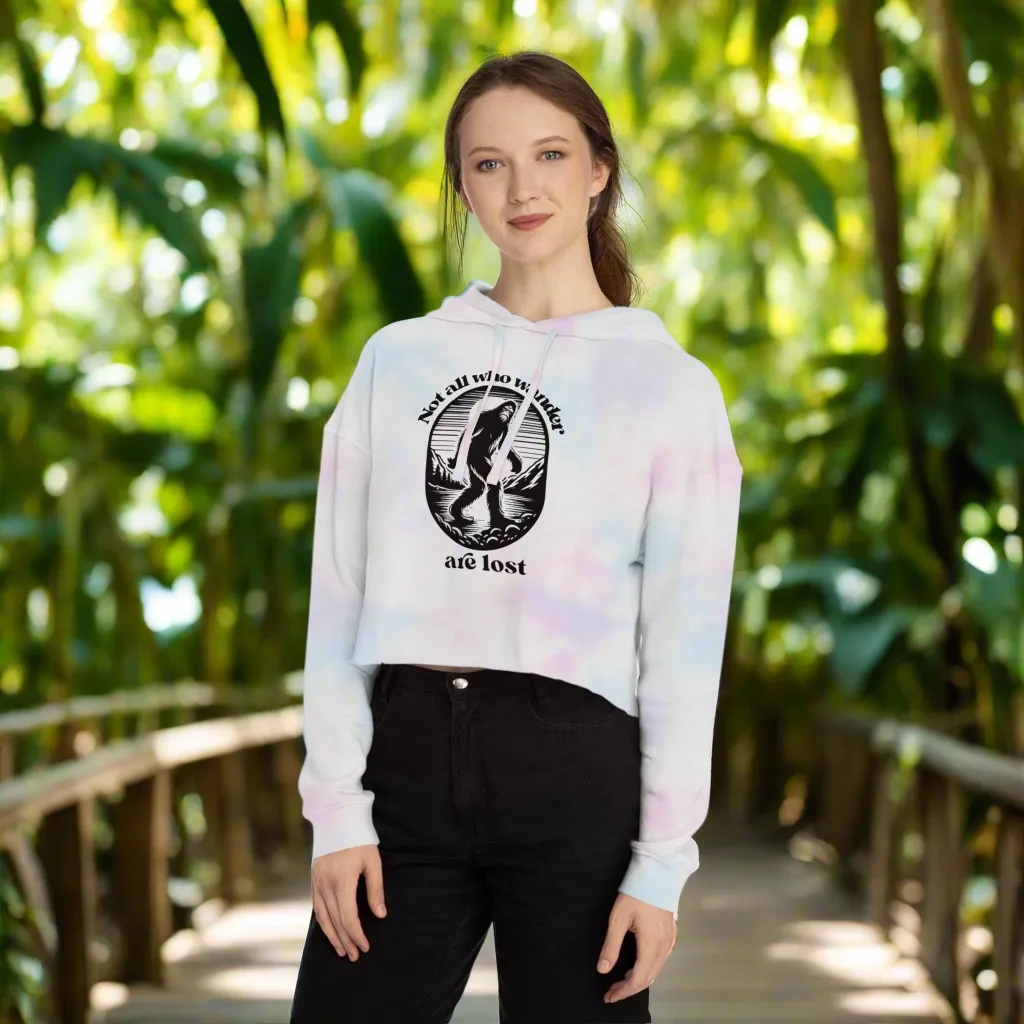Women’s Not All Who Wander Are Lost Typographical Art Cropped Hooded Sweatshirt