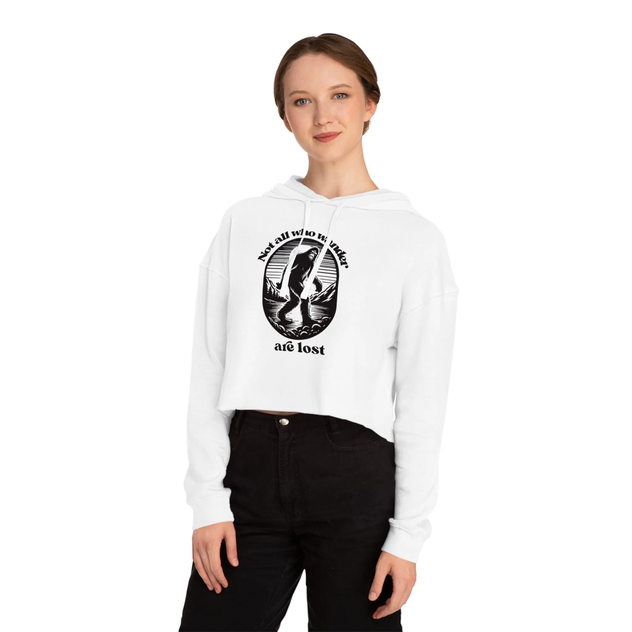 Women’s Not All Who Wander Are Lost Typographical Art Cropped Hooded Sweatshirt