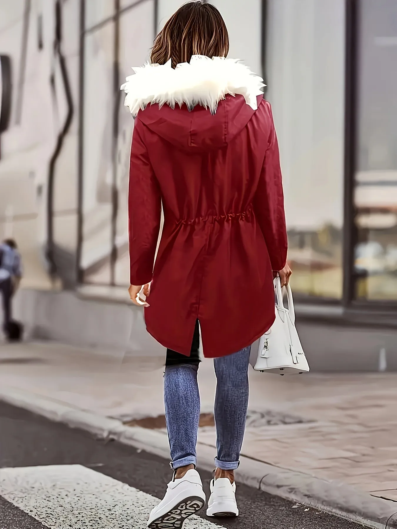 Womens Soft Faux Fur Trim Parka Coat  Stylish Hooded Design
