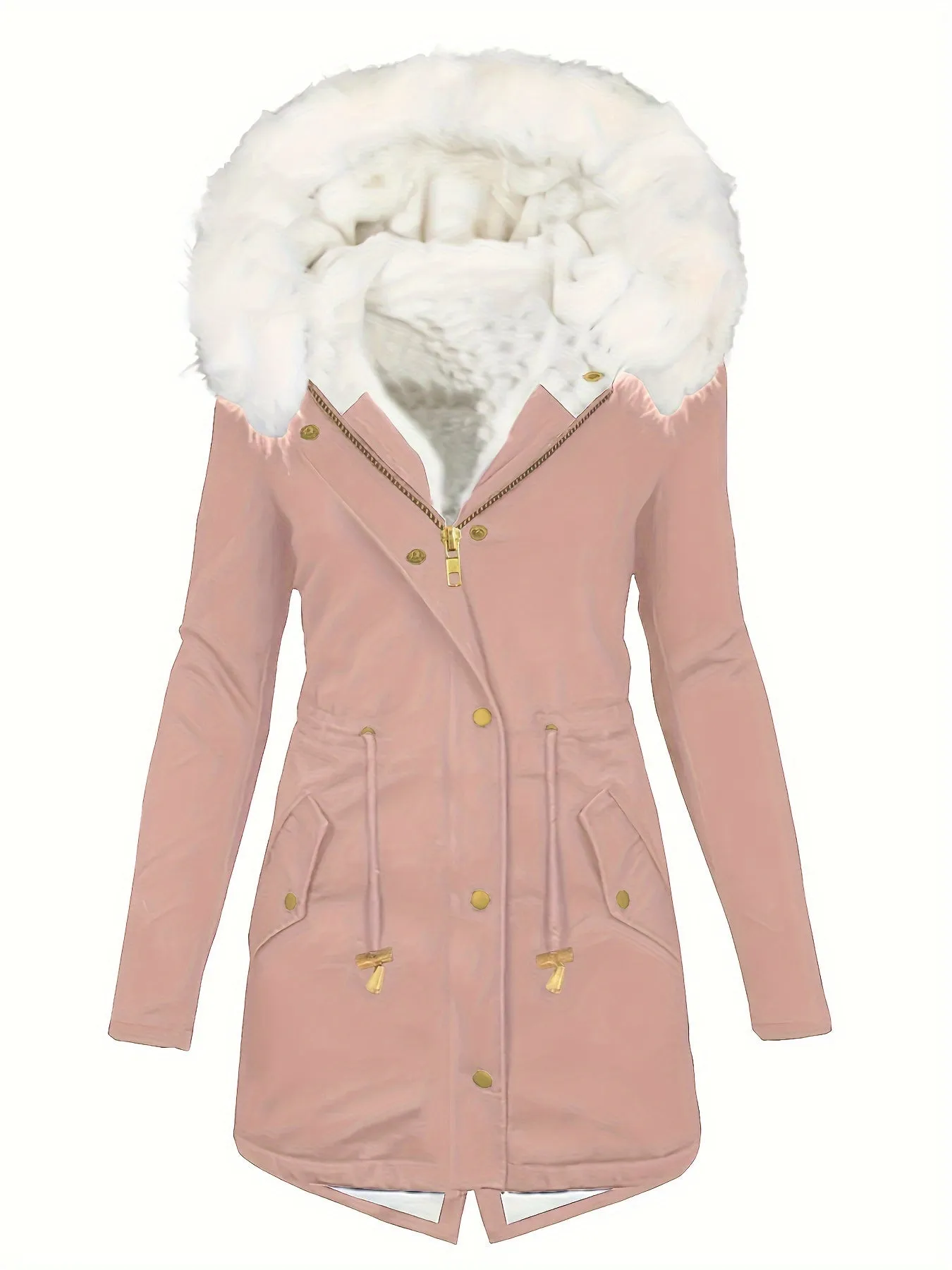 Womens Soft Faux Fur Trim Parka Coat  Stylish Hooded Design