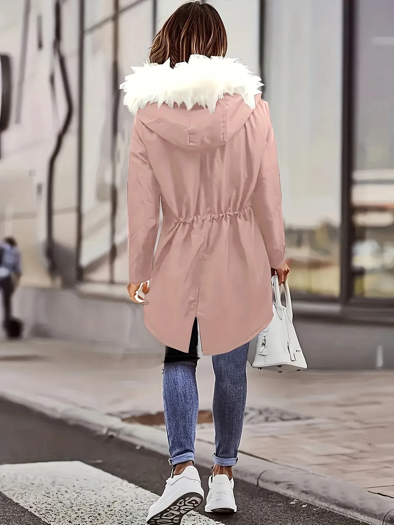Womens Soft Faux Fur Trim Parka Coat  Stylish Hooded Design