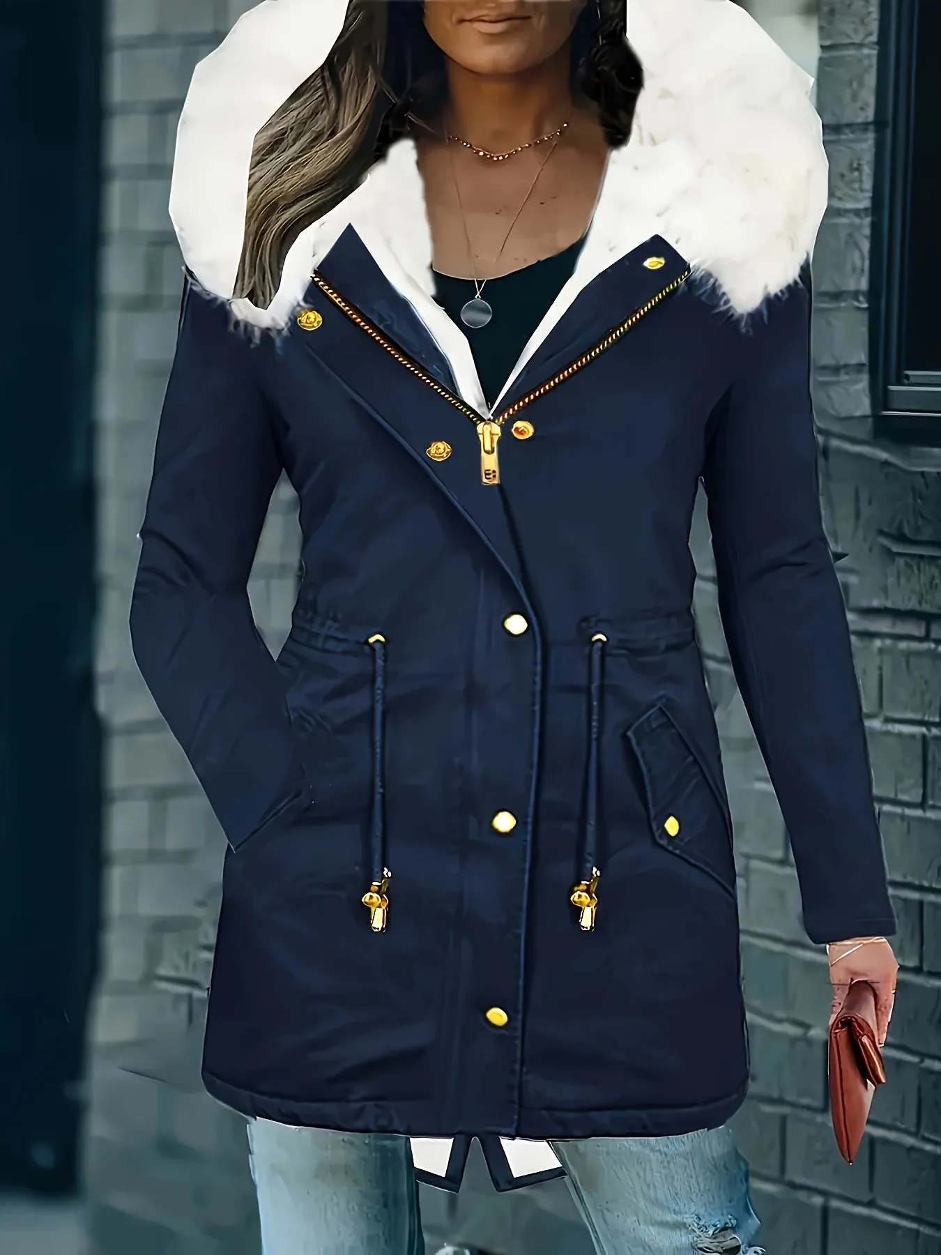 Womens Soft Faux Fur Trim Parka Coat  Stylish Hooded Design