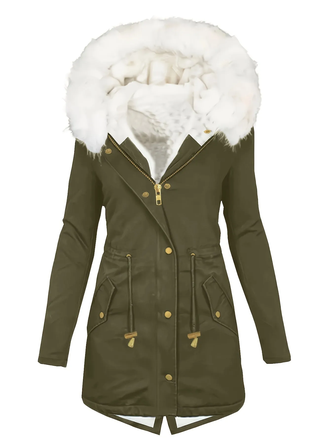 Womens Soft Faux Fur Trim Parka Coat  Stylish Hooded Design